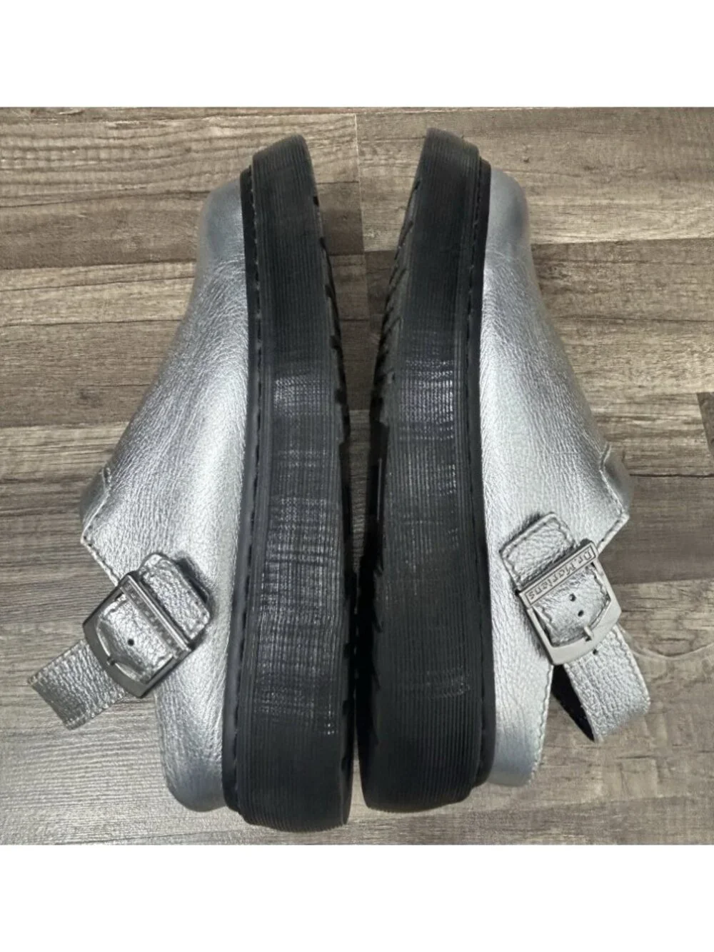 Dr. Martens Laketen Silver Metallic Leather Slingback Mules Mens 10 / Womens 11